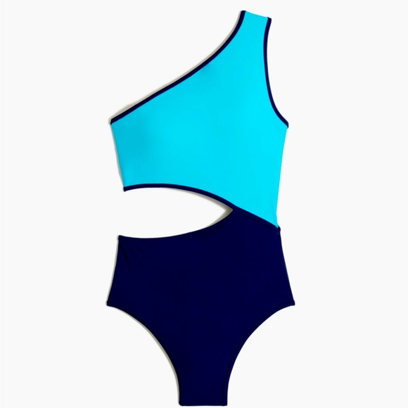 J.CREW SWIMSUIT CUTOUT ONE-SHOULDER WOMEN’S ONE-PIECE BLUE COLOR PLUS SIZE 2X - Picture 2 of 9